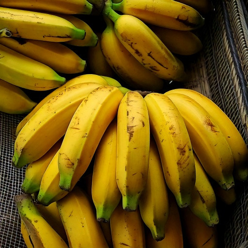 Bananas amarelas frescas e maduras, com casca suave e pontas verdes naturais. Apresentadas em grupos perfeitos, exibindo sua cor vibrante e qualidade